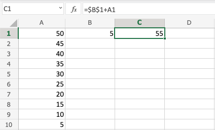 Excel Addition -