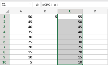 Excel Addition -
