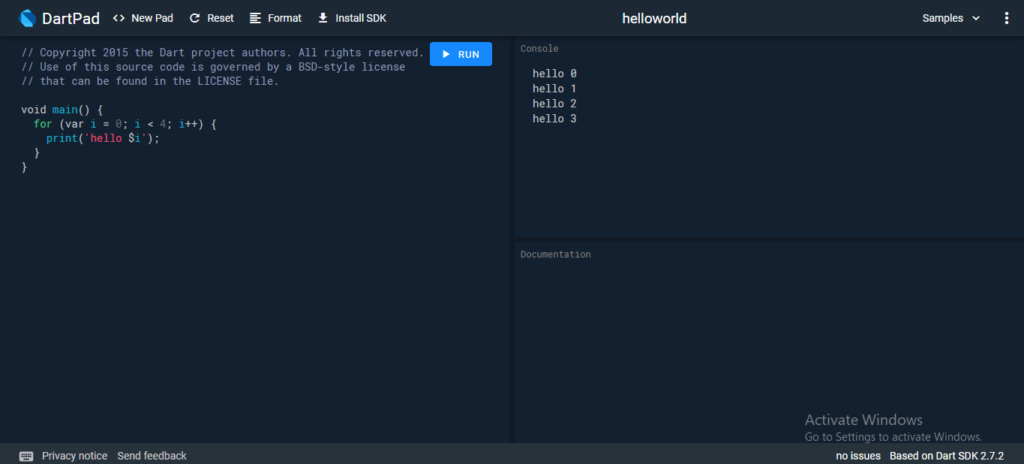 Dart First Program -