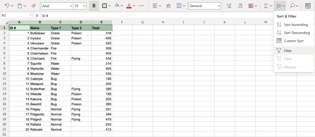 Excel Filter -