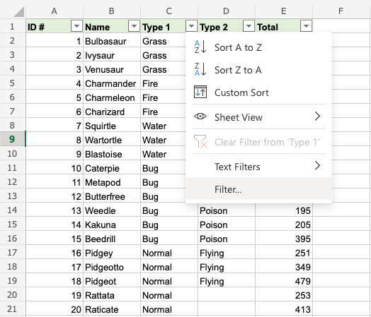Excel Filter -