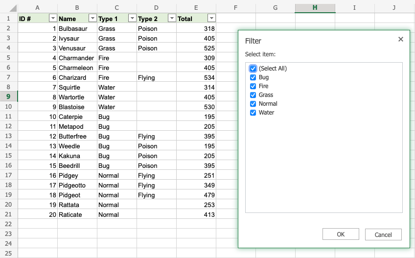 Excel Filter -